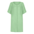 Women Summer Shirts Dress Cotton Linen Button Down Short Sleeve Casual
