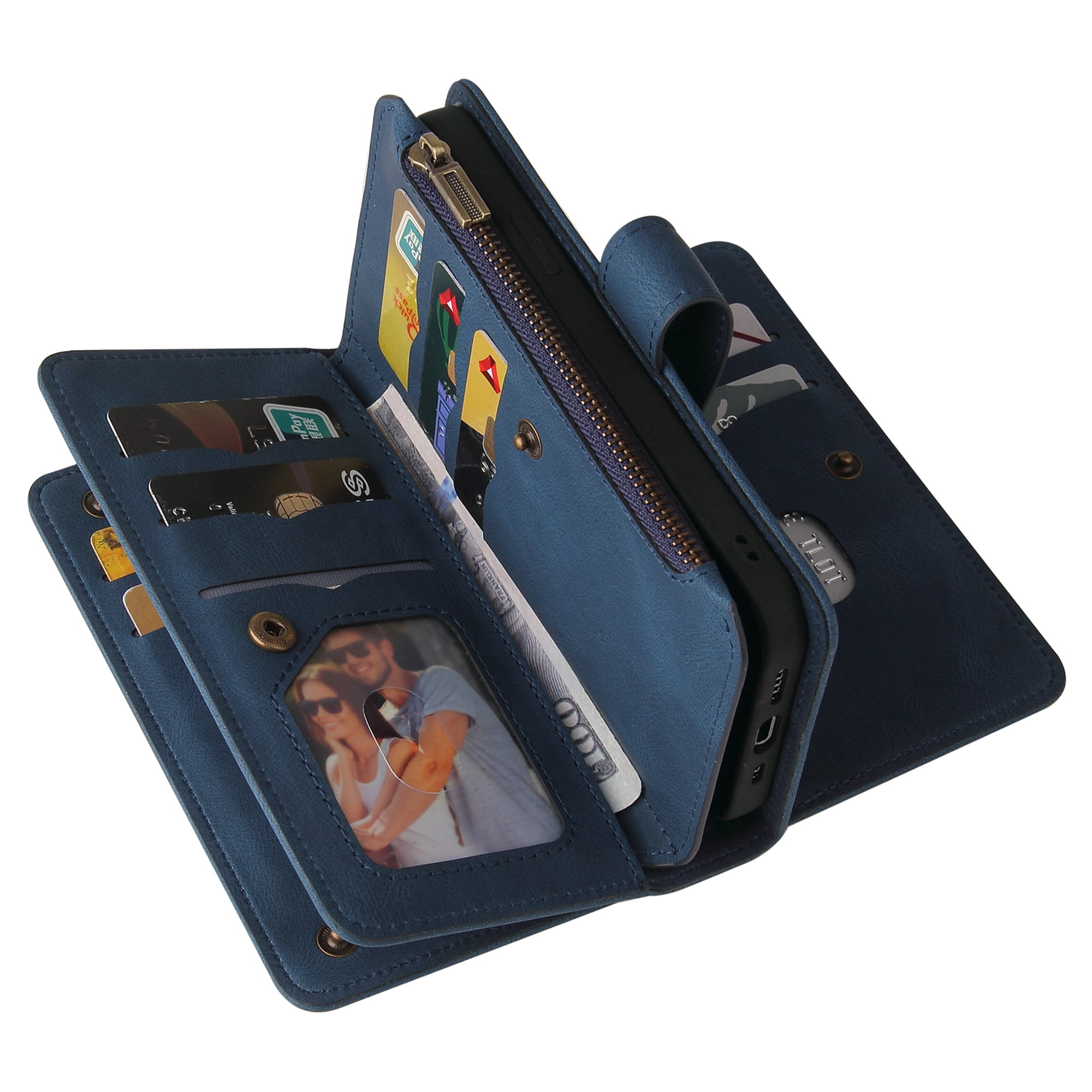 Phone Case for Samsung Galaxy S24 Ultra, S24 Ultra Wallet Case, Luxury Folio Flip Leather Cover [Zipper Pocket] [Wrist Strap] [Kickstand] for Samsung Galaxy S24 Ultra, Blue