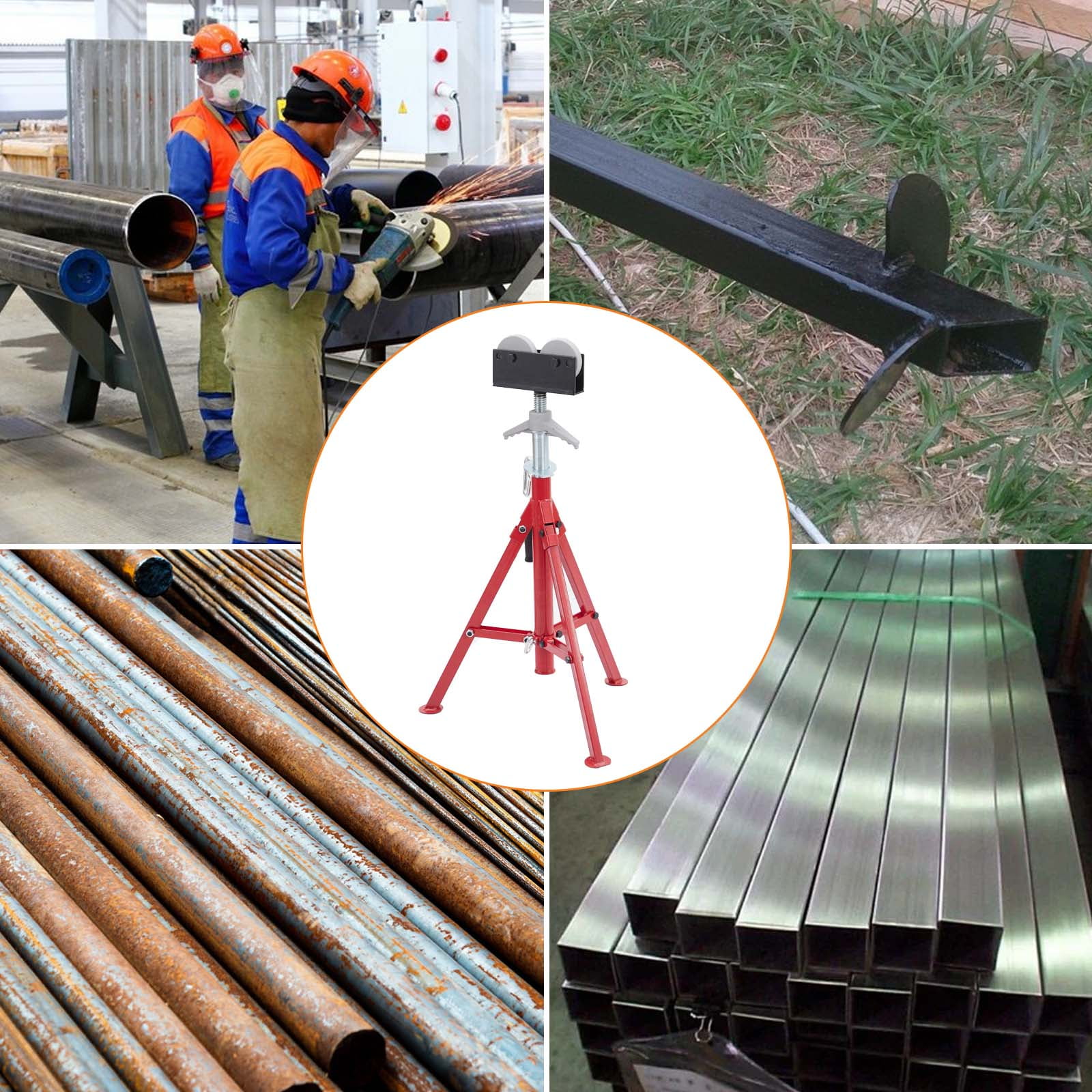 Portable Tripod Pipe Jack Stand with Roller Head, Adjustable Height 28-52 Inch, 1/8"-12" Capacity, 2500LBS Load, Heavy Duty Carbon Steel