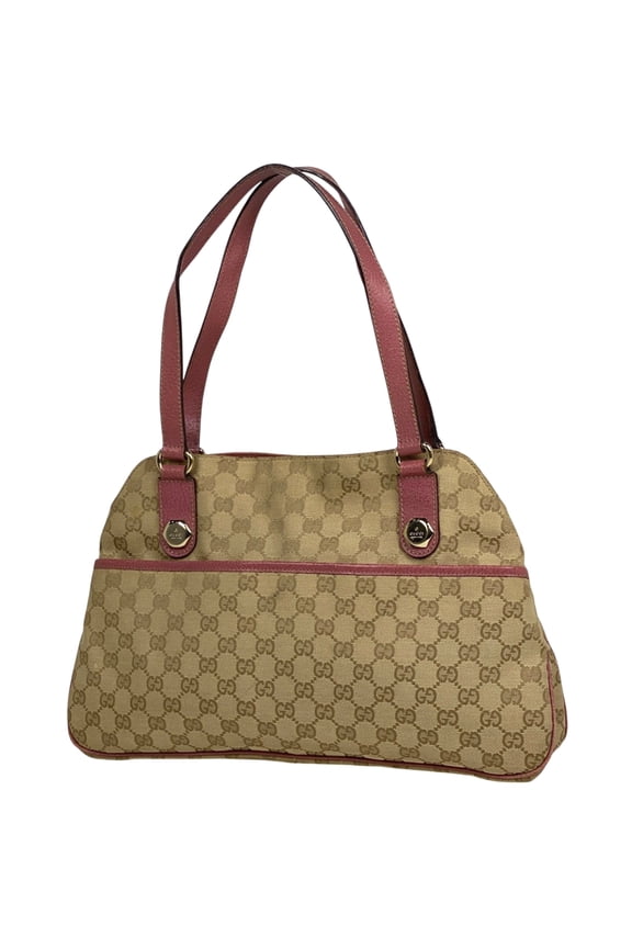 Pre-Owned Gucci GG pattern tote bag, shoulder handbag, canvas, pink and beige,... (Fair)