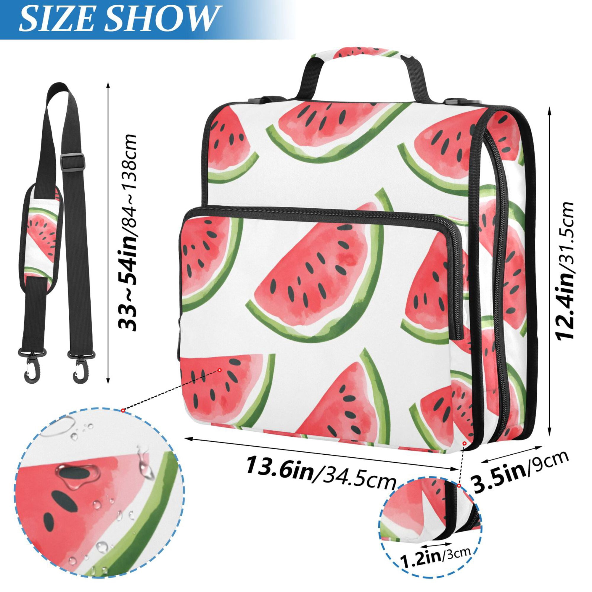 FORMRS Zipper Binder with Shoulder Strap 2-inch Ring 500 Sheet Capacity File Bag, White Watermelon