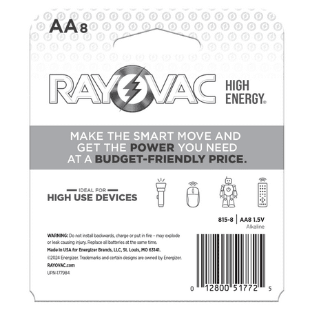Rayovac High Energy AA Batteries (8 Pack), Double A Batteries
