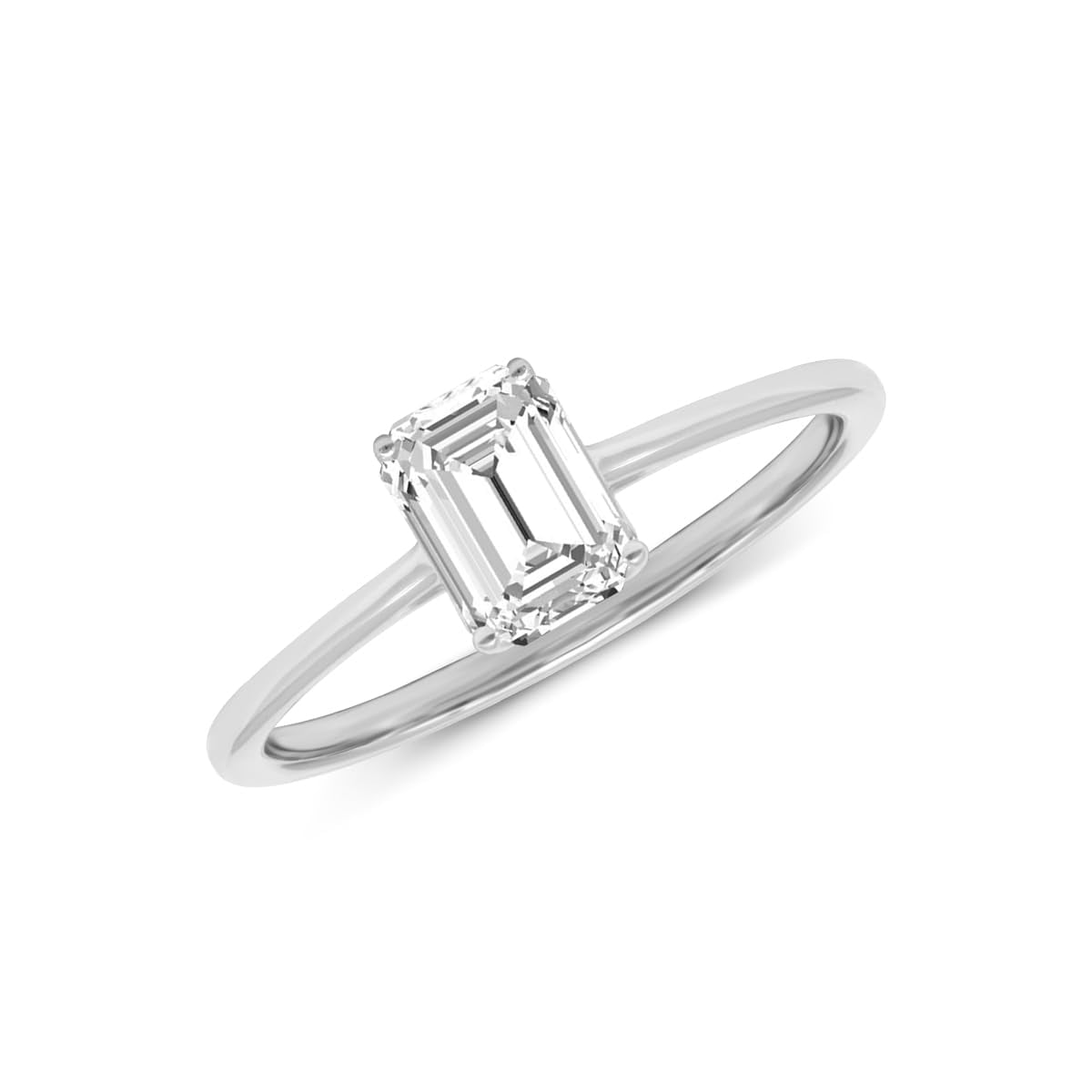 14K White Gold Emerald Cut Lab Grown Diamond Basket Split Shank Solitaire Engagement Ring - 1 Carat (Ring Size: 4.5)