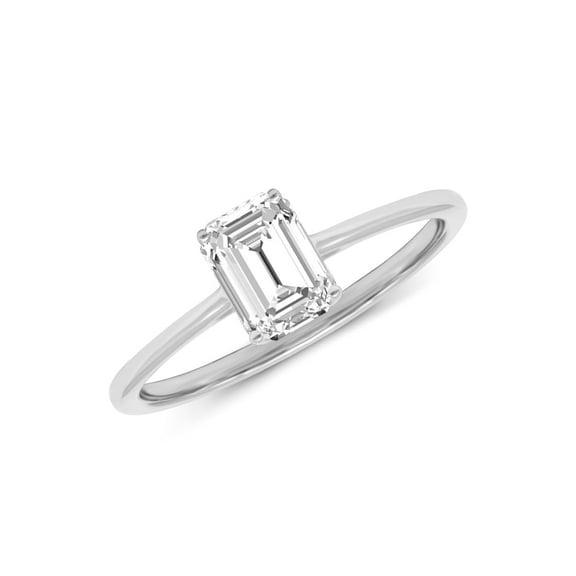 14K White Gold Emerald Cut Lab Grown Diamond Basket Split Shank Solitaire Engagement Ring - 1 Carat (Ring Size: 4.5)