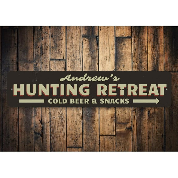 Hunting Retreat Name Novelty Sign, Metal Wall Decor - 4x18 inches
