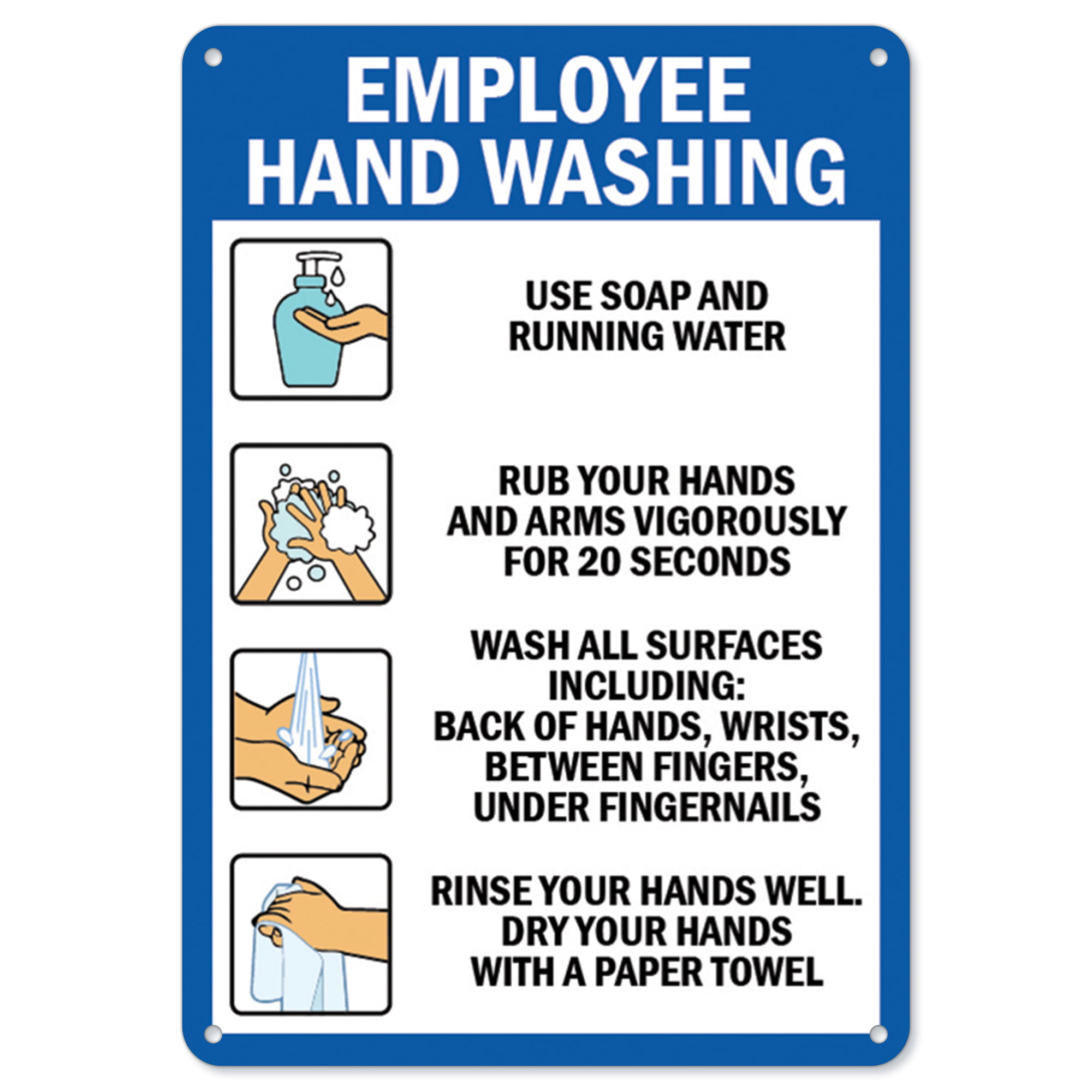 Public Safety Sign Employee Hand Washing Heavy Duty