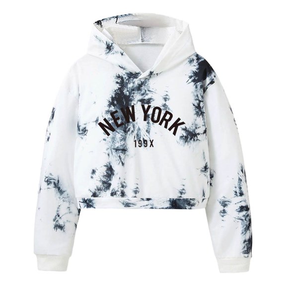 Big Boys' Pullover Hoodie Sweatshirt Tie Dye Long Sleeve Letter Print Pullover Hooded Casual Top Trendy Fall Outfits Size 10-11T,White