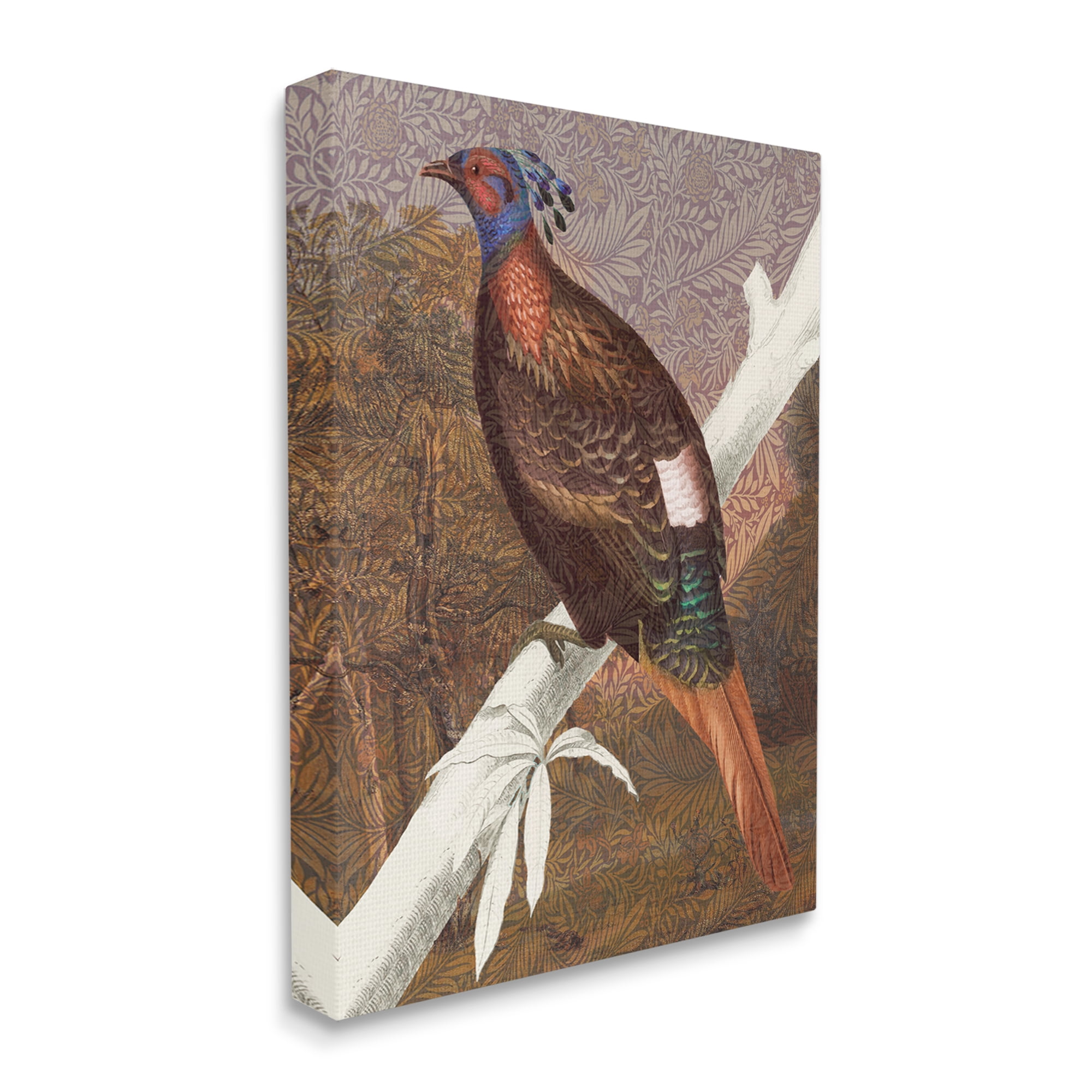 Stupell Industries Floral Patterned Pheasant Animals & Insects Painting Gallery Wrapped Canvas Print Wall Art, 36 x 48