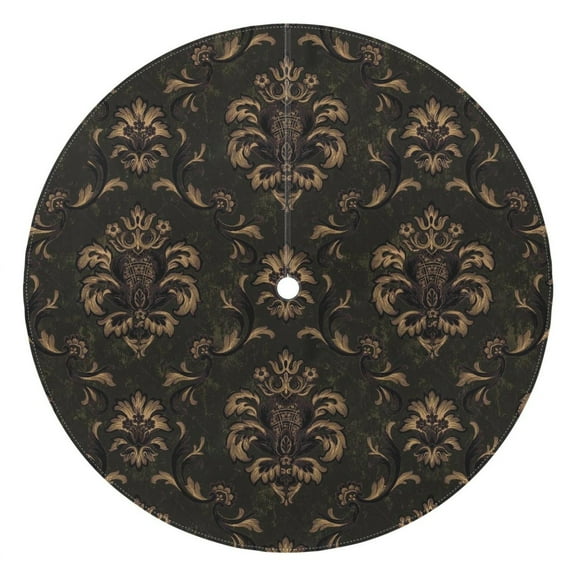 Outdoor Black Gold Baroque Tablecloth with Umbrella Hole and Zipper,Round Waterproof Wrinkle Free Table Cloth Decorative Fabric Washable Table Cover for Patio, Party, Picnic 60 X 60 Inch