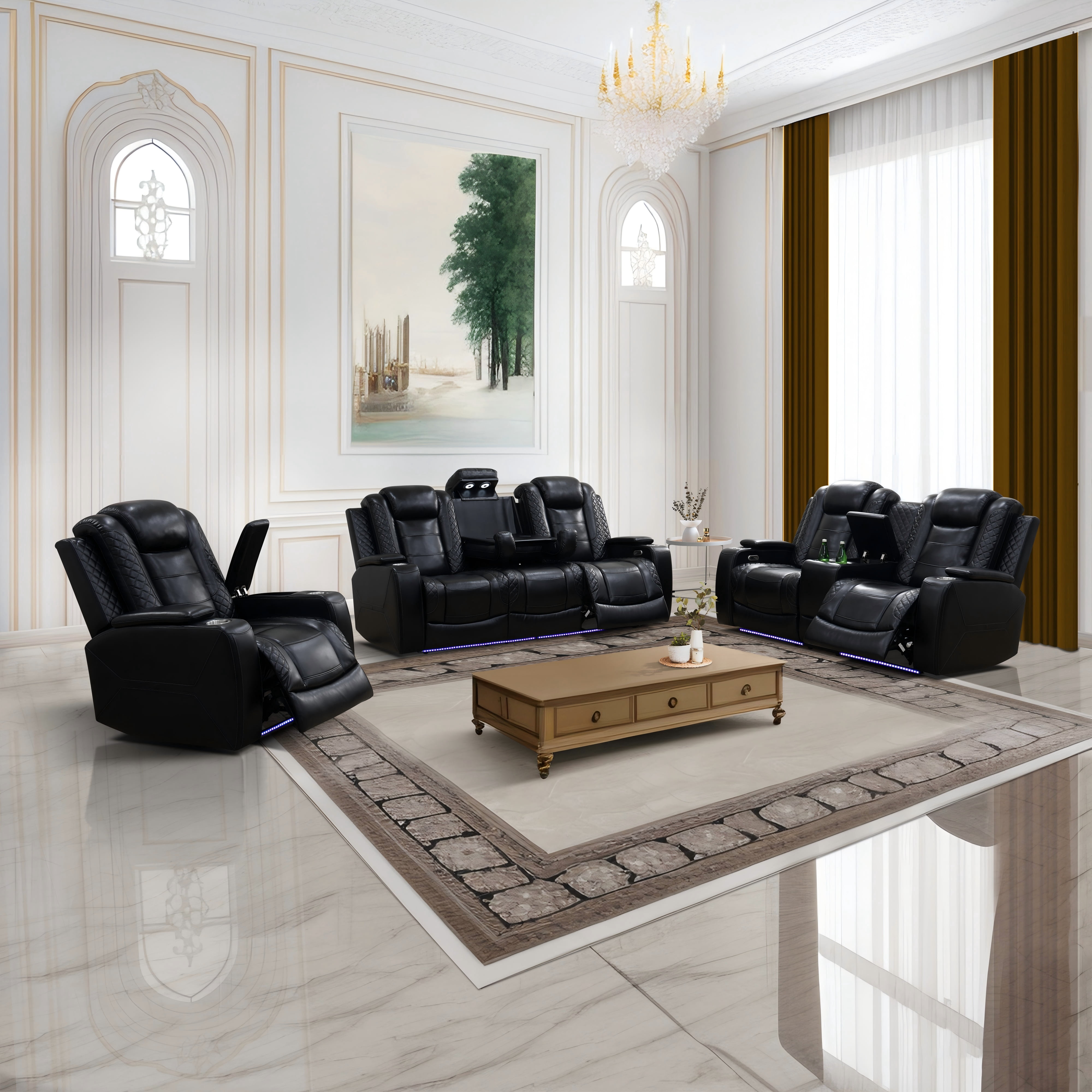 Gewnee Power Recliner Oversized Electric Air Leather Reclining Loverseat Sofa, USB Charge with Cup Holder Port Comfortable Sofa for Living Room