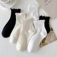thumbnail image 4 of 4pcs Socks For Women Cute Summer Japanese Style Breathable Girls Short Socks Kawaii Solid Color Frilly Ruffle Socks Casual Sweet 2pair-Black Short, 4 of 6