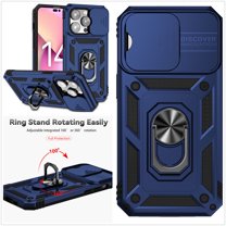 ELEHOLD Rugged Hybrid Case for iPhone 14 Pro Max Heavy Duty Case with Slide Camera Cover 360° Ring Holder Kickstand Magentic Shockproof Protective Case For iPhone 14 Pro Max,6.7 inch,Blue