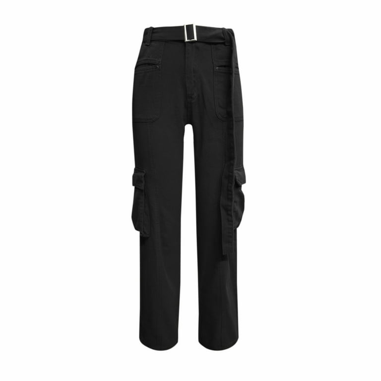 Aayomet Wide Leg Pants for Women Women Casual Fashion High Waisted Cargo  Pants Wide Leg Casual Denim Casual Pants Women Winter,Black L 