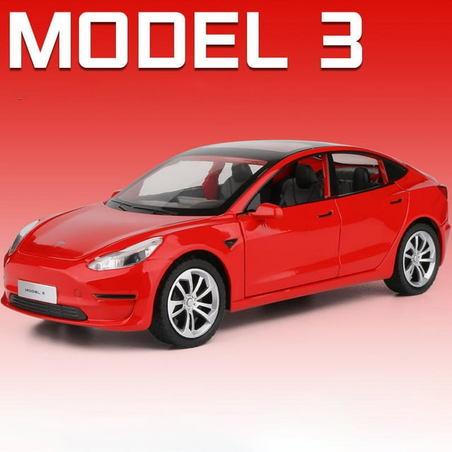 New 1:24 Teslas Model Y Model 3 With Charging Pile Alloy Car Die Cast Toy Car Model Sound and Light Children's Collectibles Gift Model 3 Red