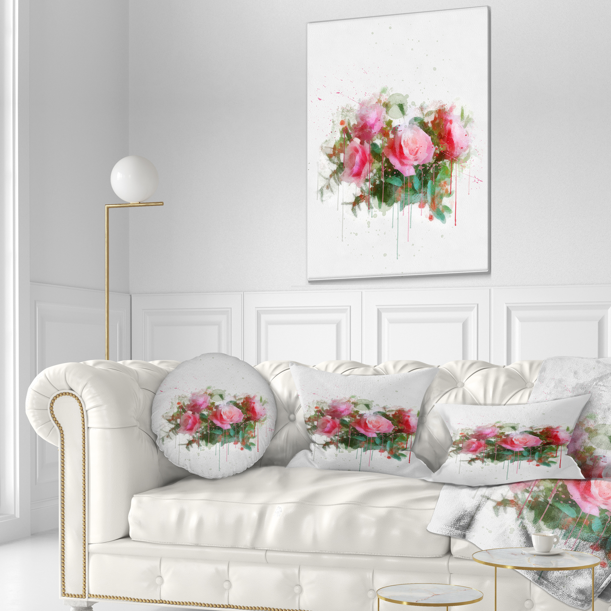 Designart Bunch of Pink Roses Watercolor - Flower Throw Pillow - 12x20