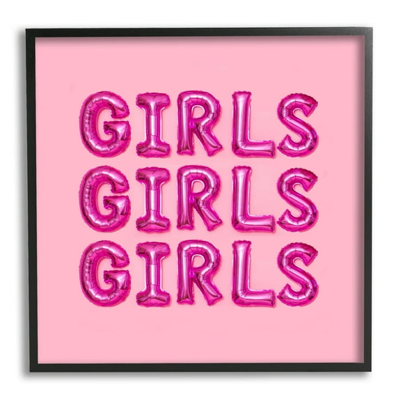 Stupell Industries Pink Girls Balloon Letters Bold Stylish Typography Graphic Art Black Framed Art Print Wall Art, Design by LISH creative