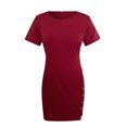 thumbnail image 3 of B91xZ Femmes Robe Manches Courtes Pull Col Rond Sweat-Shirts Coupe Décontractée Mini Robe, Vin XL, 3 of 5