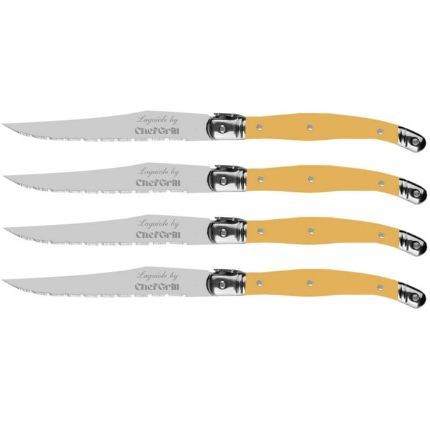 Cuchillo de Hoja de Acero LaguioleYellow 4 pzas 23 cm Amarillo Acero Inoxidable Cuchillo para carne.