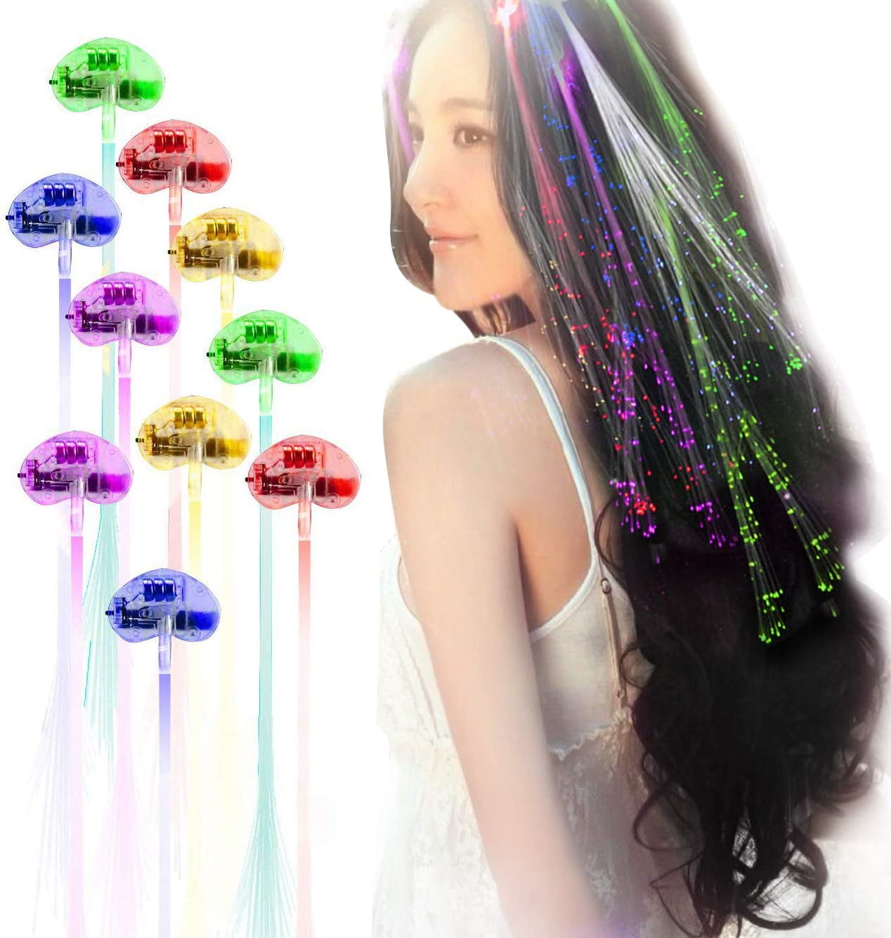 Fashion Light-up Fiber Optic Led Multicolor Hair Lights Rave Party Hair Decor 
