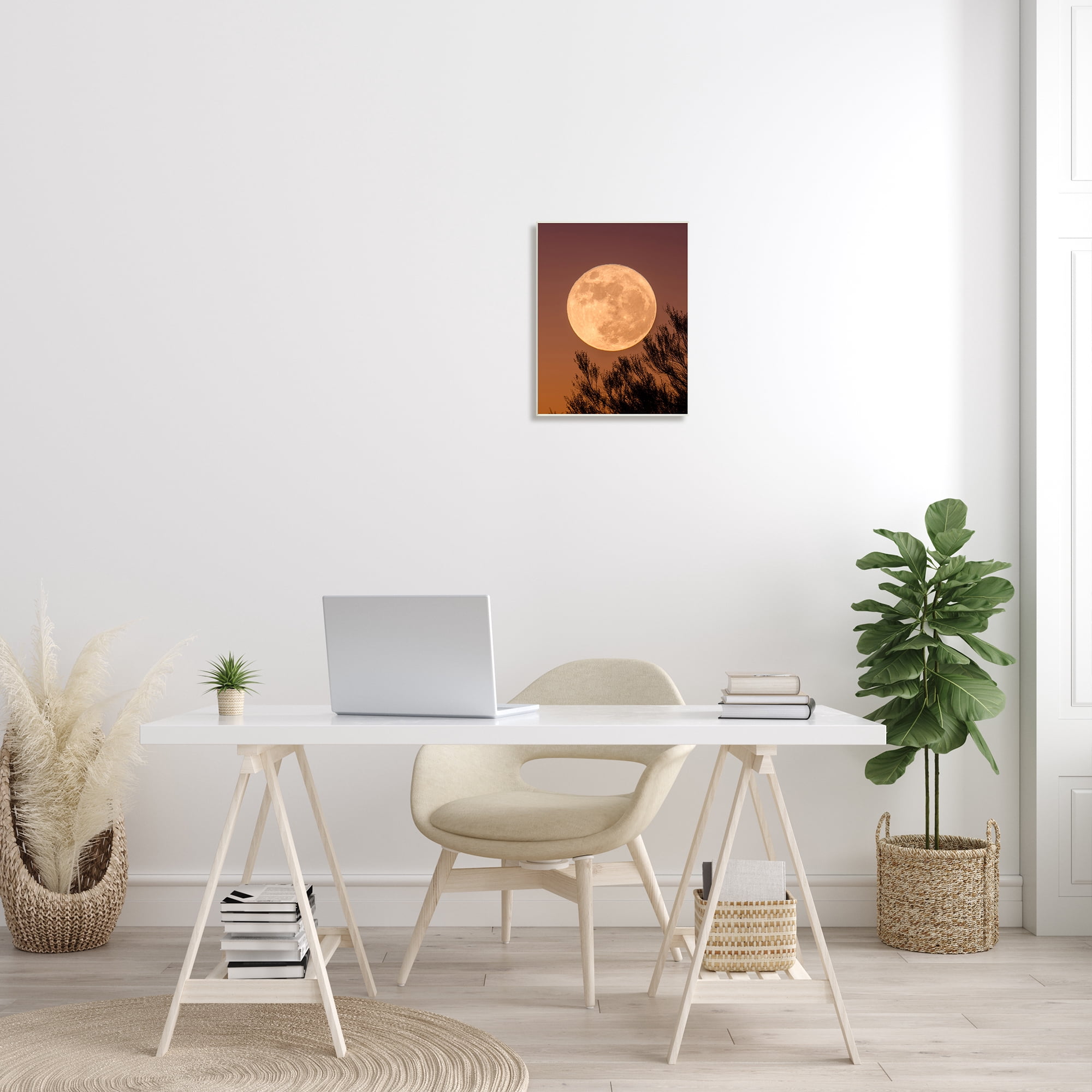 Stupell Indtries Full Moon Photography Tree Branch Silhouette Autumn Sky,13 x 19,Design by Birch&Ink