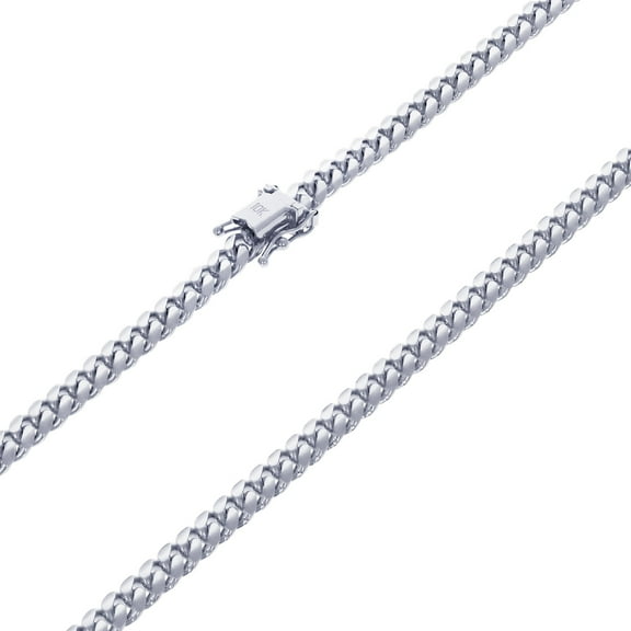 Nuragold 10K Real White Gold Solid Miami Cuban Link 4mm Chain Necklace (16"-30") Italian Jewelry for Men & Women
