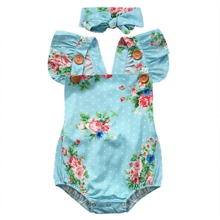 

Bagilaanoe Newborn Baby Girl Rompers Floral Print Fly Sleeve Bodysuit 6M 12M 18M 24M Infant Summer One Piece Jumpsuit