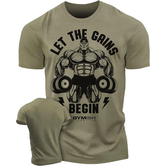 Gymish Let The Gains Begin Workout T-Shirt, Funny Gym Shirts, Lifting T-Shirt, Deadlift