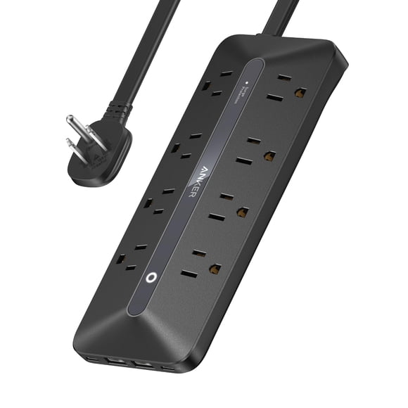 Anker Flat Plug Power Strip, 12-in-1 USB C Power Strip with 8 AC Outlets, 2 USB C, 2 USB A Ports, 5feet Extension Cord, Slim Desk Charging Station, 900J Surge Protection