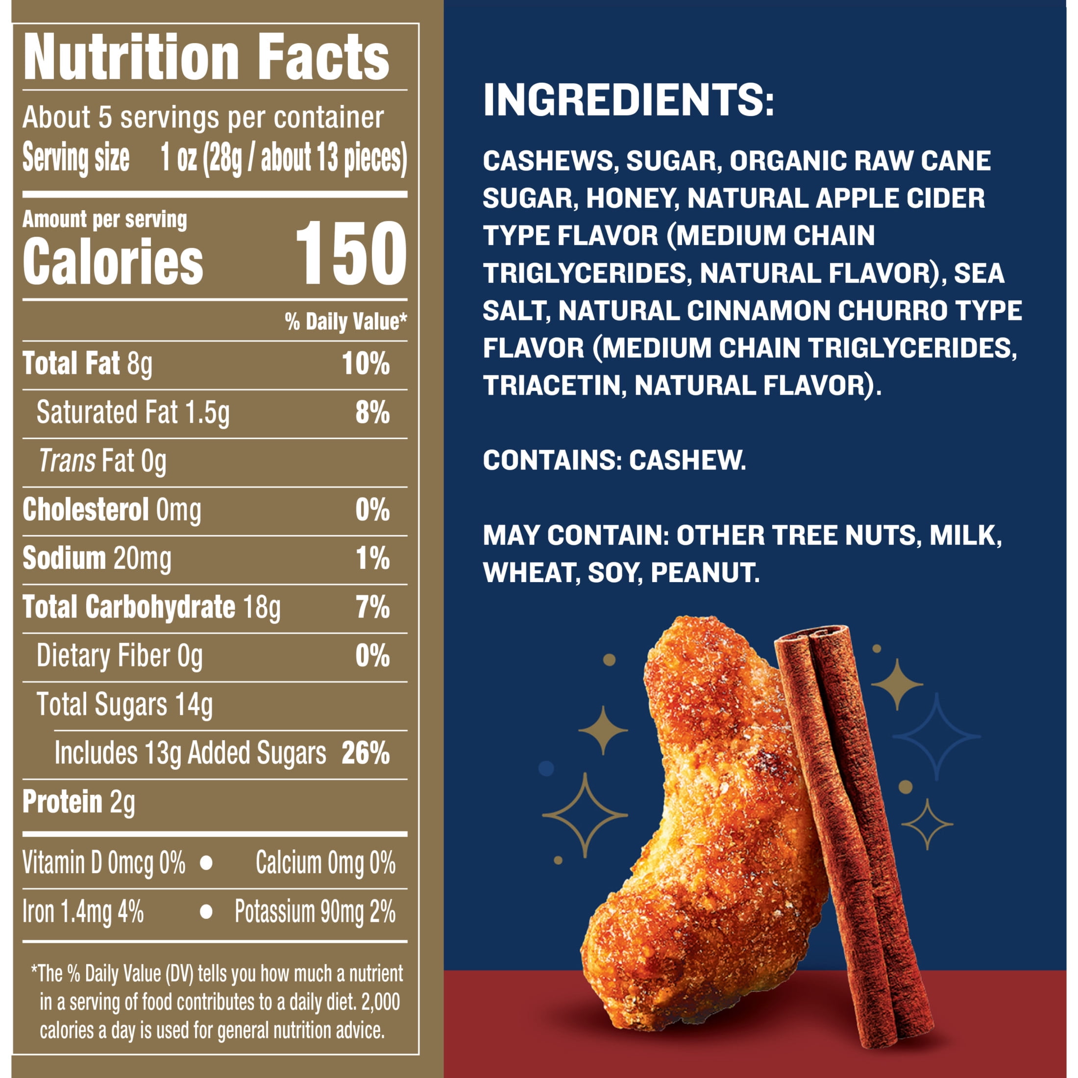 PLANTERS Apple Cider Donut Artificially Flavored Whole Cashews, Party Snacks, Plant-Based Protein 5 oz Bag