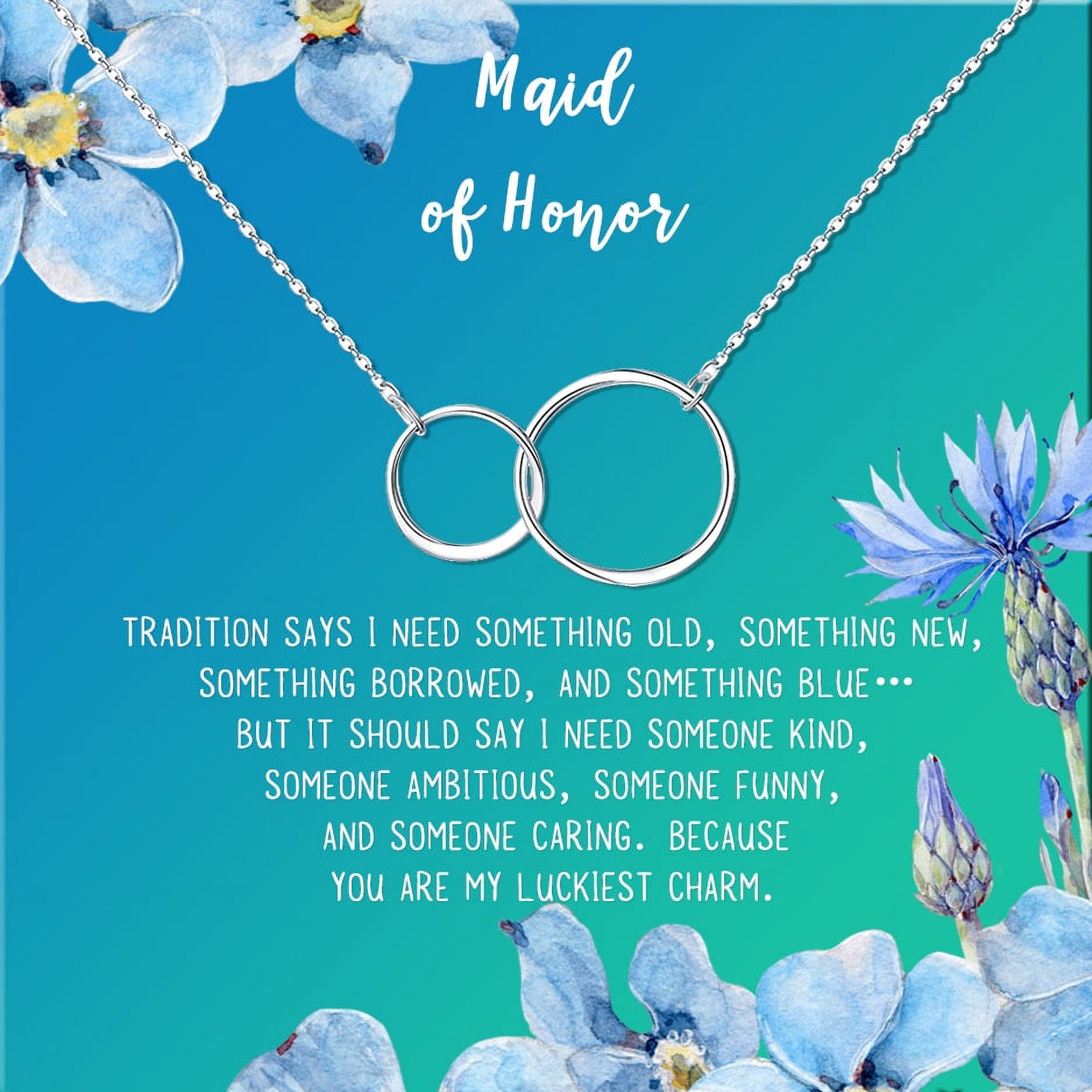 Anavia Maid of Honor Necklace Gift, Maid of Honor Sister Gift, Maid Of Honor Card for Girls, Wedding Gifts Jewelry Necklace-[Silver Infinity Double Ring, Bright Blue Gift Card]