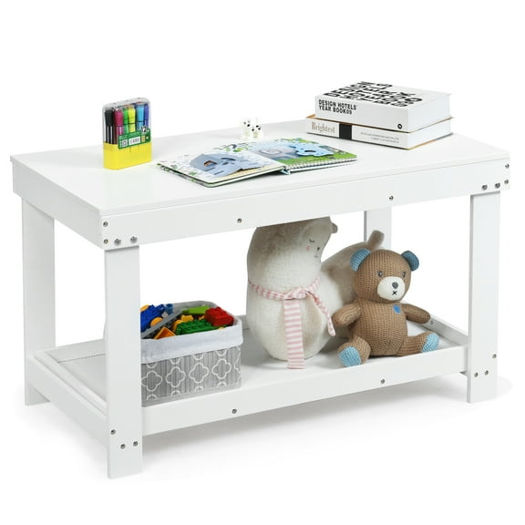 Infans Wood Kids Activity Play Table Block Table Multifunction W/Storage White
