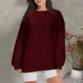 thumbnail image 2 of WREESH Womens Fashion Crewneck Sweatshirts Jacquards Long Sleeve Solid Color Blouse Causal Pullover Tops T-Shirt Red, 2 of 7