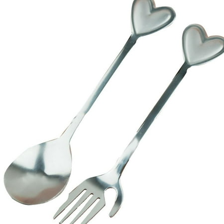 Steel Line Dessert (2pcs Stainless Steel Love Heart Spoon Fork Set Coffee Dessert Food Fruit Tableware Valentine's Day Wedding)