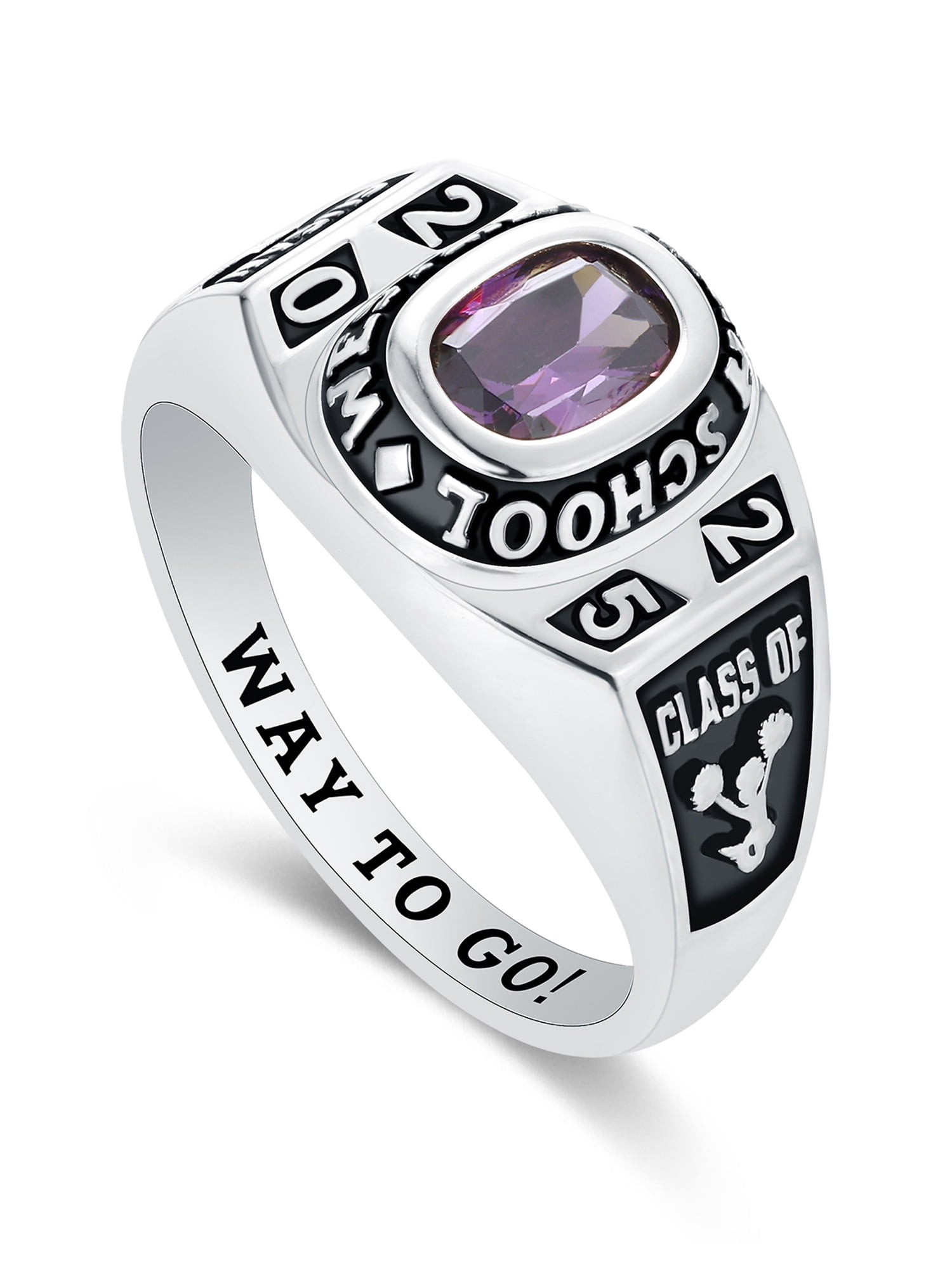 Mementos USA Custom10kt White Gold Class Ring for Women High School and College-Flawless