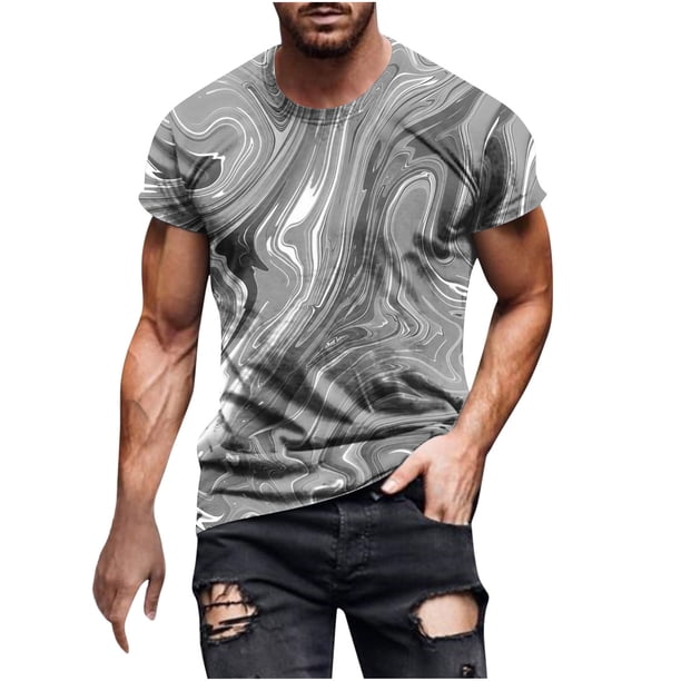 Camisas de Manga Larga para Hombres Blusa de Cuello Redondo de Impresión Cómoda, Camisa Casual de Poliéster para Uso Diario, de Fiesta Y de Primavera de Verano