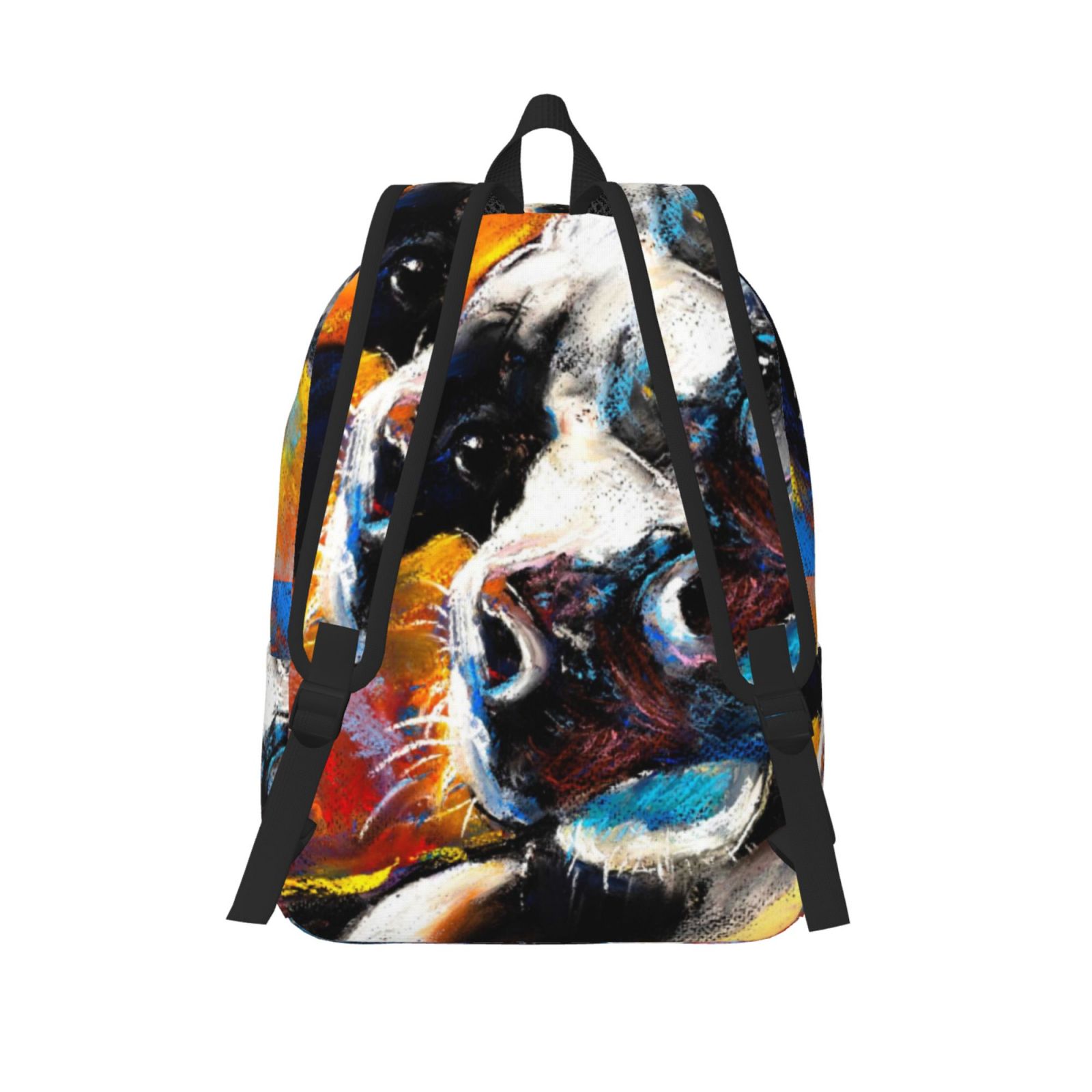 Picia Cow Printed Canvas Daypack - Stylish and Durable Vintage Compact Backpack - Class, Work, Travel, or Laptop Bookbag,Organized Compartments-Medium