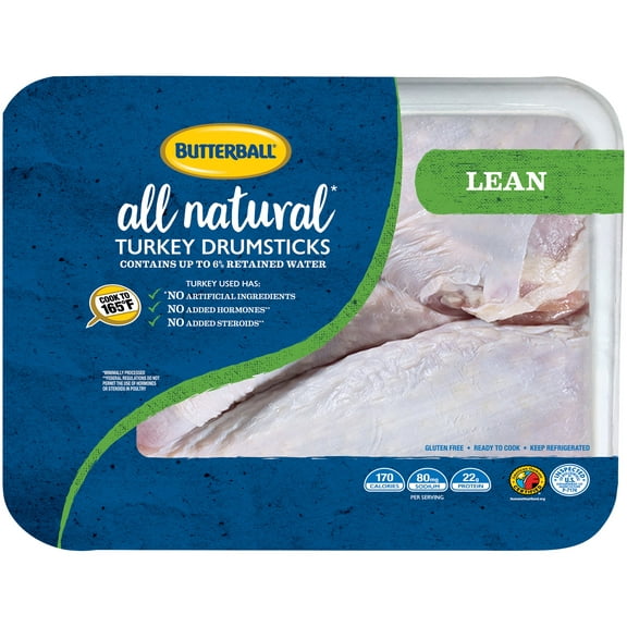 Butterball All Natural Lean Turkey Drumsticks, Fresh, 2-2.5 lb Tray