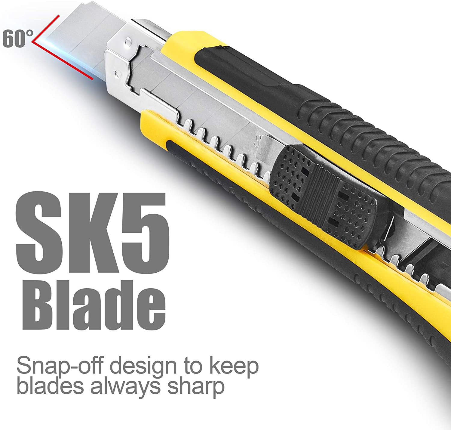Utility Knife Box Cutter Retractable Self Loading Heavy Duty Snap Off Quick Change Extra Blades(3PCS) TPR+PP Handle Cutting Cardboard Boxes or DIY 3Pack