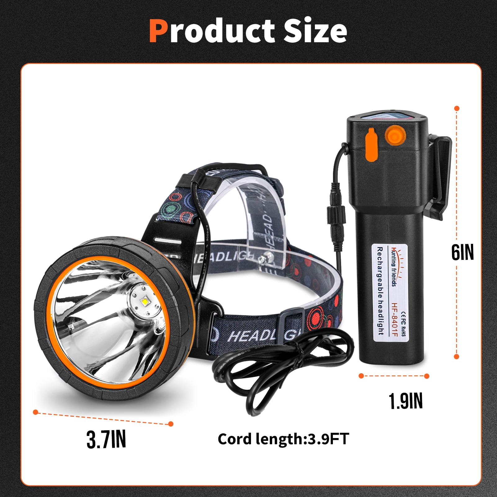Hunting Friends LED Coon Huning Light High Lumen Headlight,Super Bright Rechargeable&Waterproof Head Lamp Searchlight for Hunting Fishing