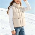 thumbnail image 4 of Hduncf Girls Quilted Puffer Vest, Warm Sleeveless Winter Jacket with Fleece Lining, Casual Outdoor Outerwear for Kids Beige 3-4 Years, 4 of 9