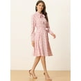 thumbnail image 3 of Unique Bargains Women's Tie Neck Chiffon Belted Vintage Floral Midi Dress M Pinks, 3 of 6