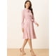 thumbnail image 3 of Vestido con cinturón y estampado floral vintage de manga larga gasa con cuello anudado para mujer Rosas S Allegra K, 3 of 5