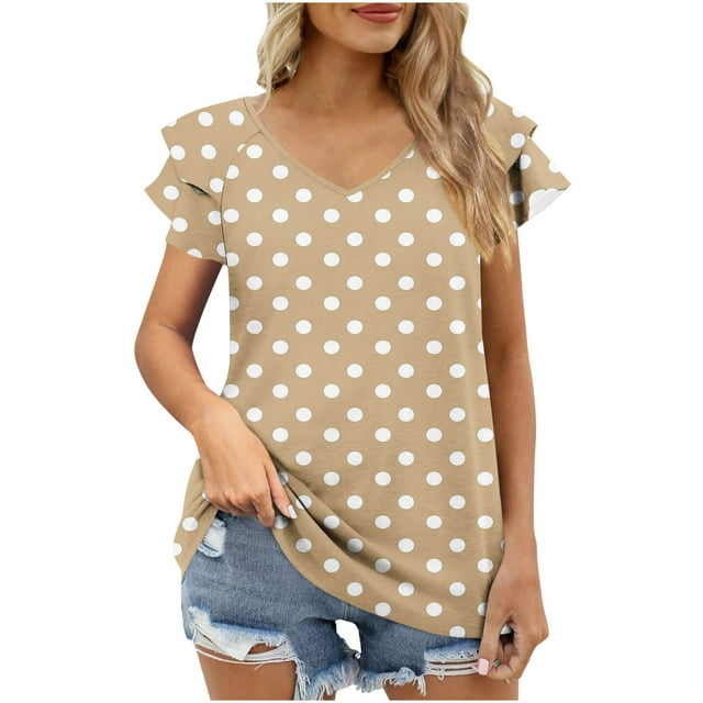 XMMSWDLA T-Shirts à Manches Courtes Col Rond pour Femmes Mode Été Basique Khaki