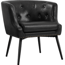 Renwick Modern Button Tufted Faux Leather Barrel Accent Chair,Black