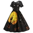 thumbnail image 2 of Women's Halloween Lace Short Sleeve Round Neck Sexy Splicing Printed Dresses Vintage Swing Dresses, 2 of 7