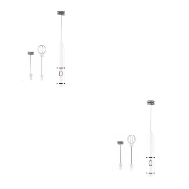Espumador de leche eléctrico Inteprter Batidor de huevos Mezclador USB Mini Cocina Blanco 2Conjunto