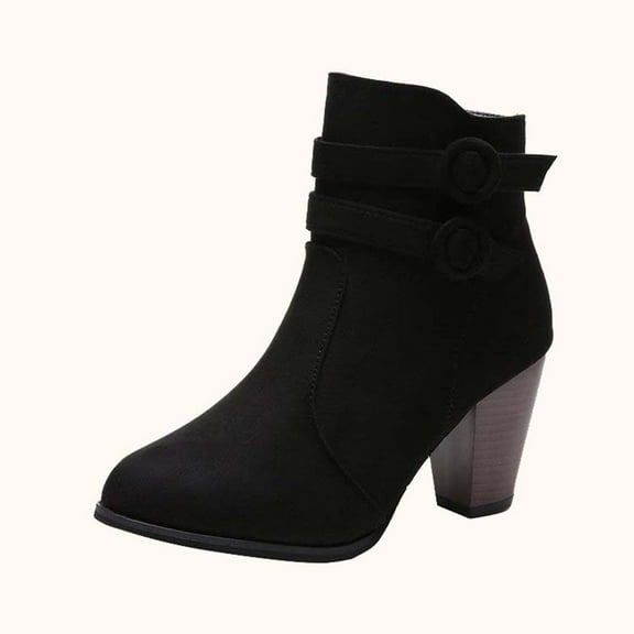 Black Women Martin Boots With Frosted Finish And Belt Buckle For A Fashionable And Comfortable Wear