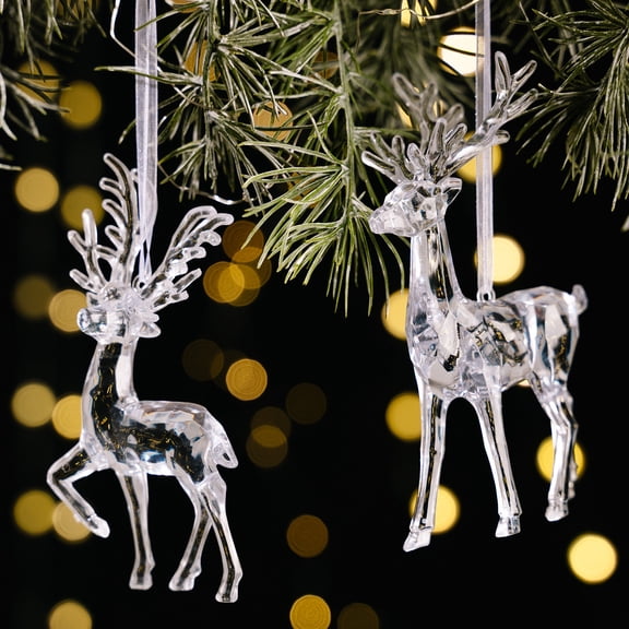 Transparent Acrylic Reindeer Pendant, Christmas Tree Ornament, Crystal-Like Hanging Decoration, Festive Home Decor