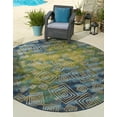 thumbnail image 3 of Unique Loom Outdoor Modern Collection Area Rug - Vortex (8' Round Blue/Beige), 3 of 8