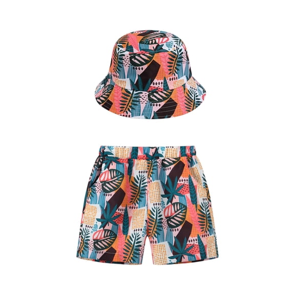 CCRFTGI Swim Trunks for Kids Boys Beach Hawaiian Toddler Swim Trunks Holiday Funny Tropical Boys Summer Clothes with Bucket Hat Light Blue 9-10 Years
